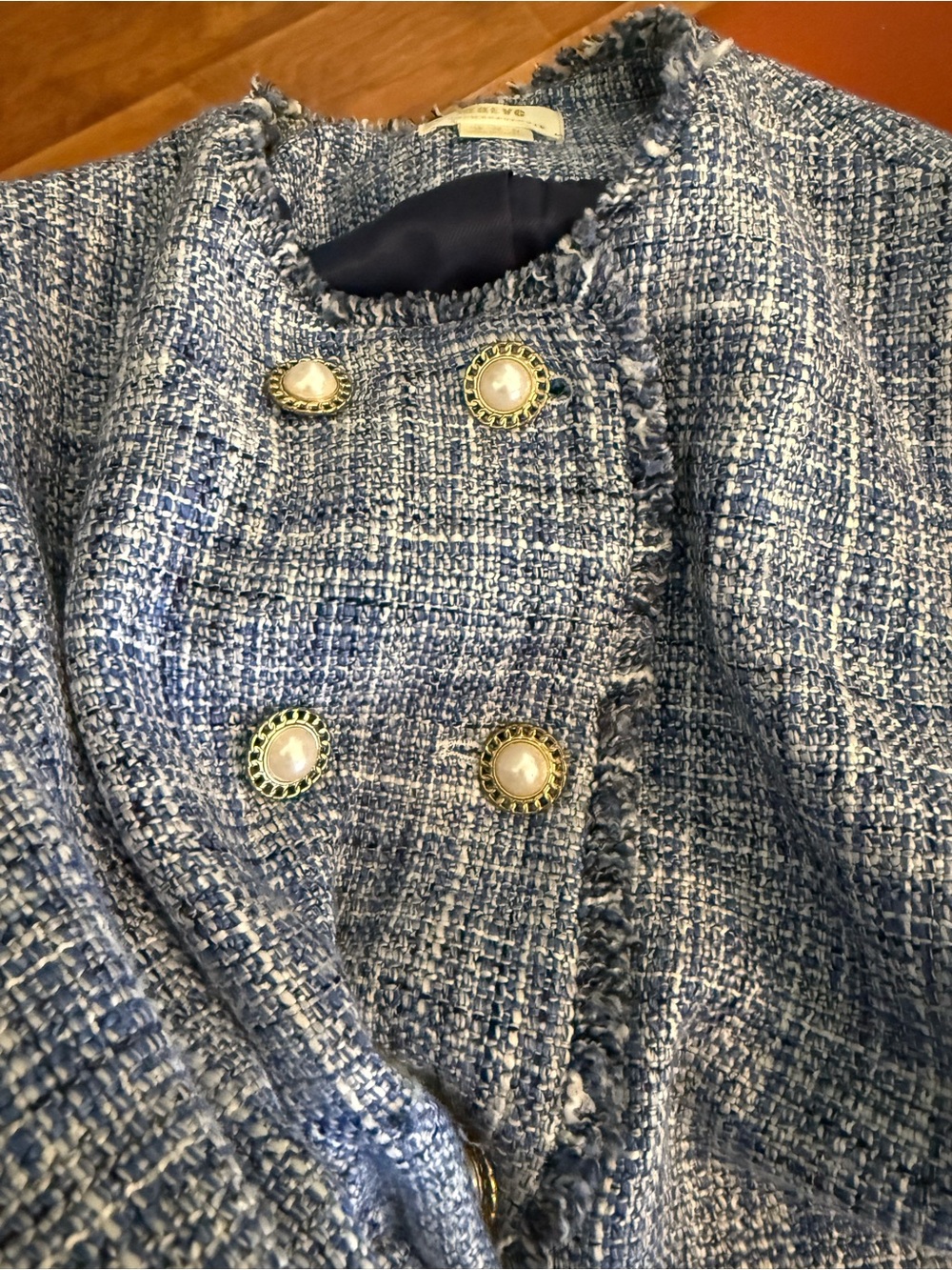 Anthropologie Blue Tweed Pearl-Button Blazer NWOT sz 10